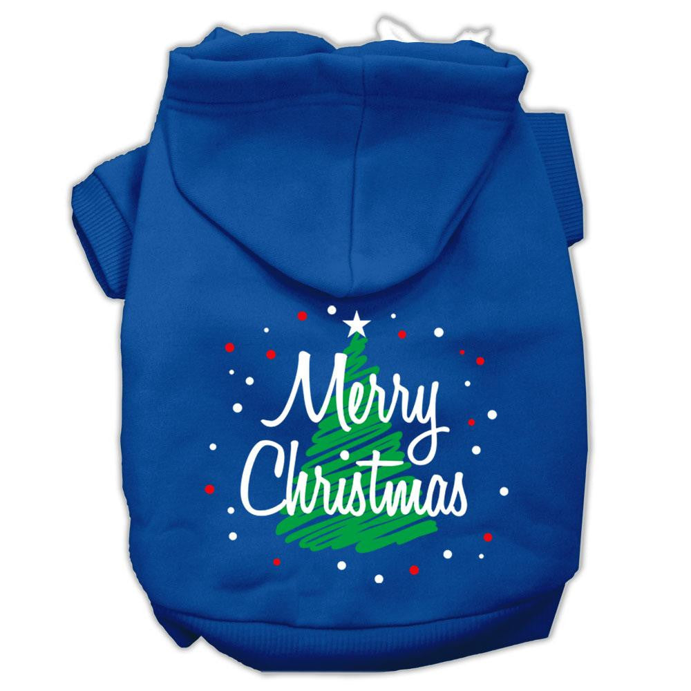 Scribbled Merry Christmas Screenprint Pet Hoodies Blue Size M (12)