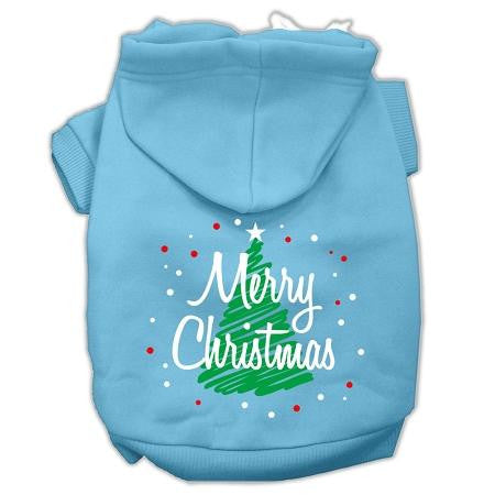 Scribbled Merry Christmas Screenprint Pet Hoodies Baby Blue Size Xs (8)