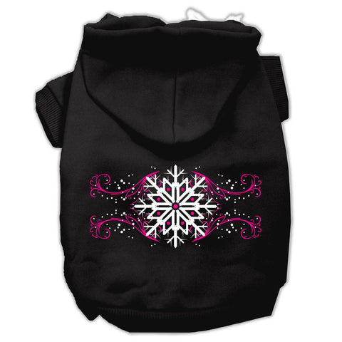 Pink Snowflake Swirls Screenprint Pet Hoodies Black Size L (14)