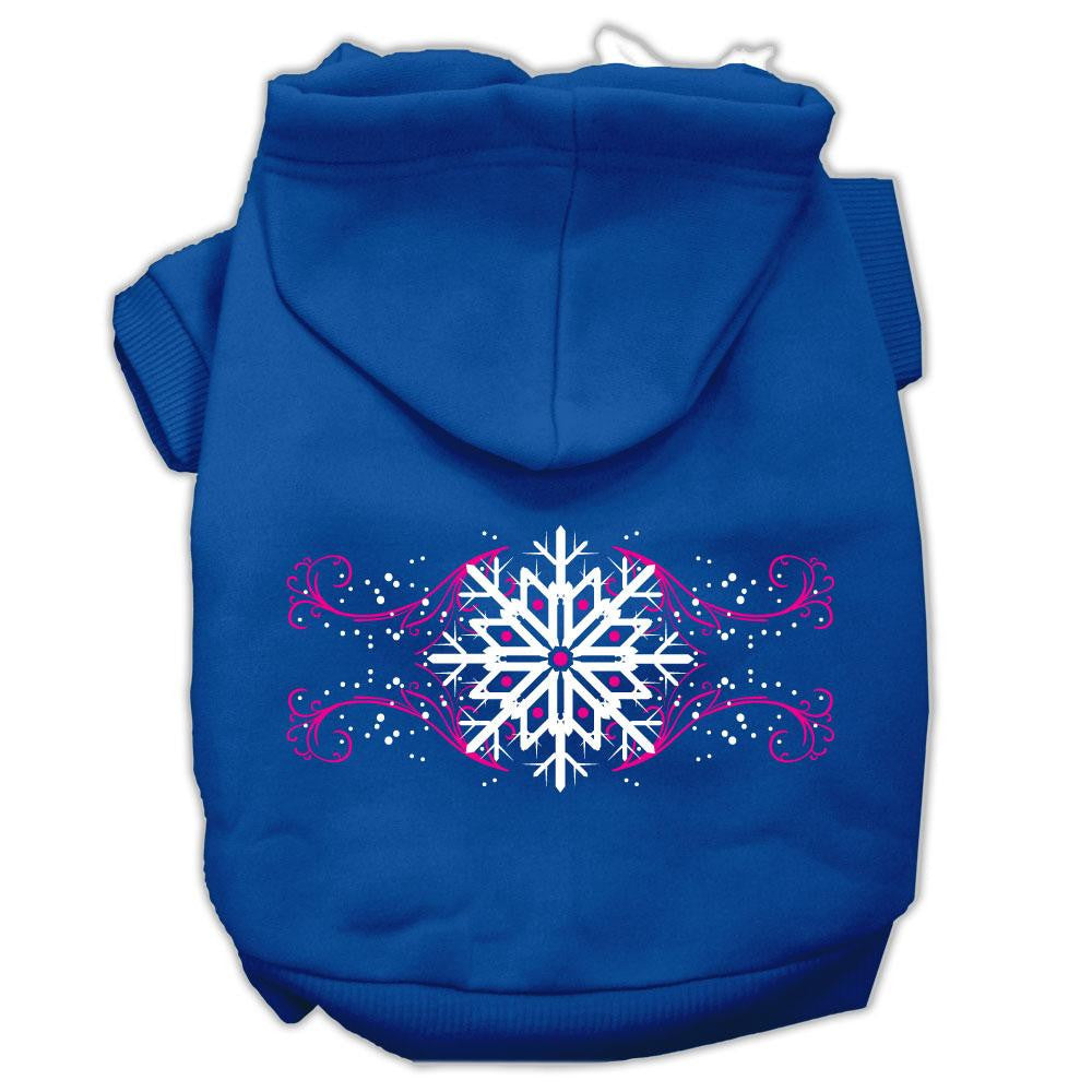 Pink Snowflake Swirls Screenprint Pet Hoodies Blue Size L (14)