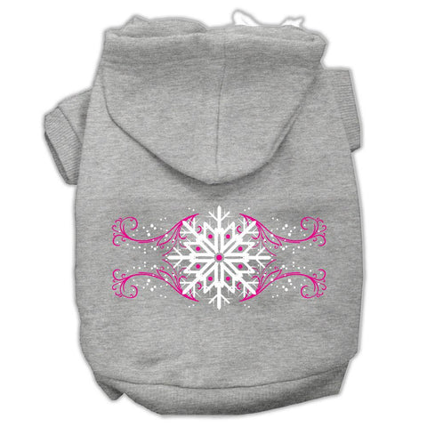 Pink Snowflake Swirls Screenprint Pet Hoodies Grey Size L (14)