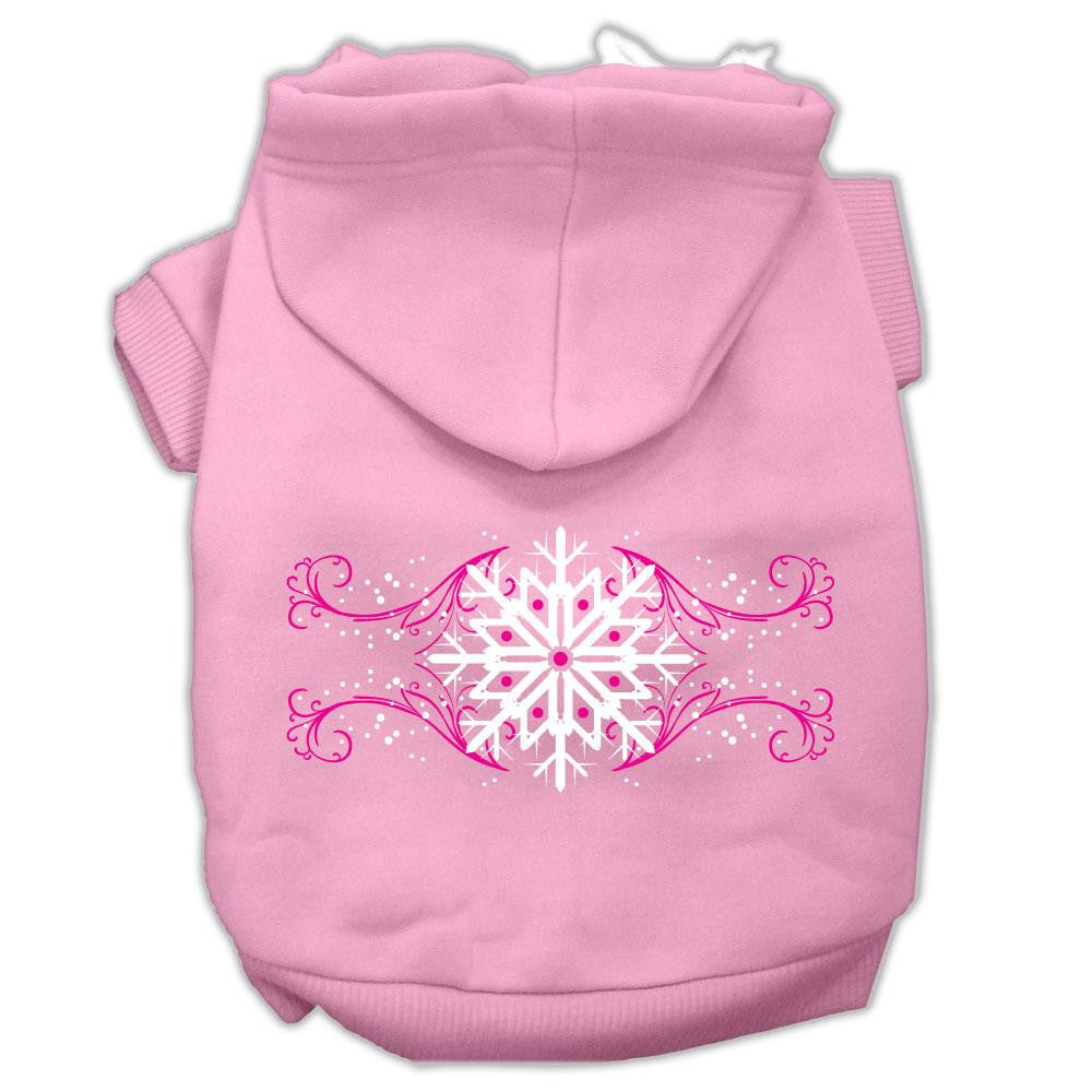 Pink Snowflake Swirls Screenprint Pet Hoodies Light Pink Size L (14)