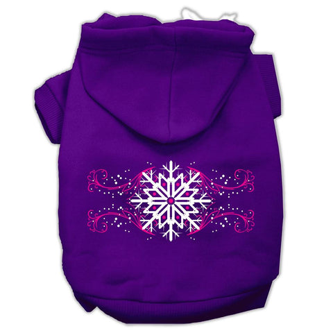 Pink Snowflake Swirls Screenprint Pet Hoodies Purple Size M (12)