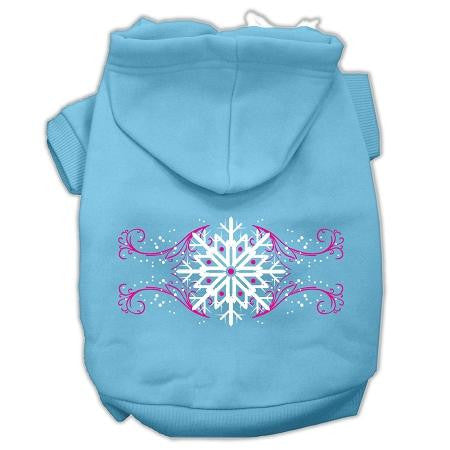 Pink Snowflake Swirls Screenprint Pet Hoodies Baby Blue Size S (10)