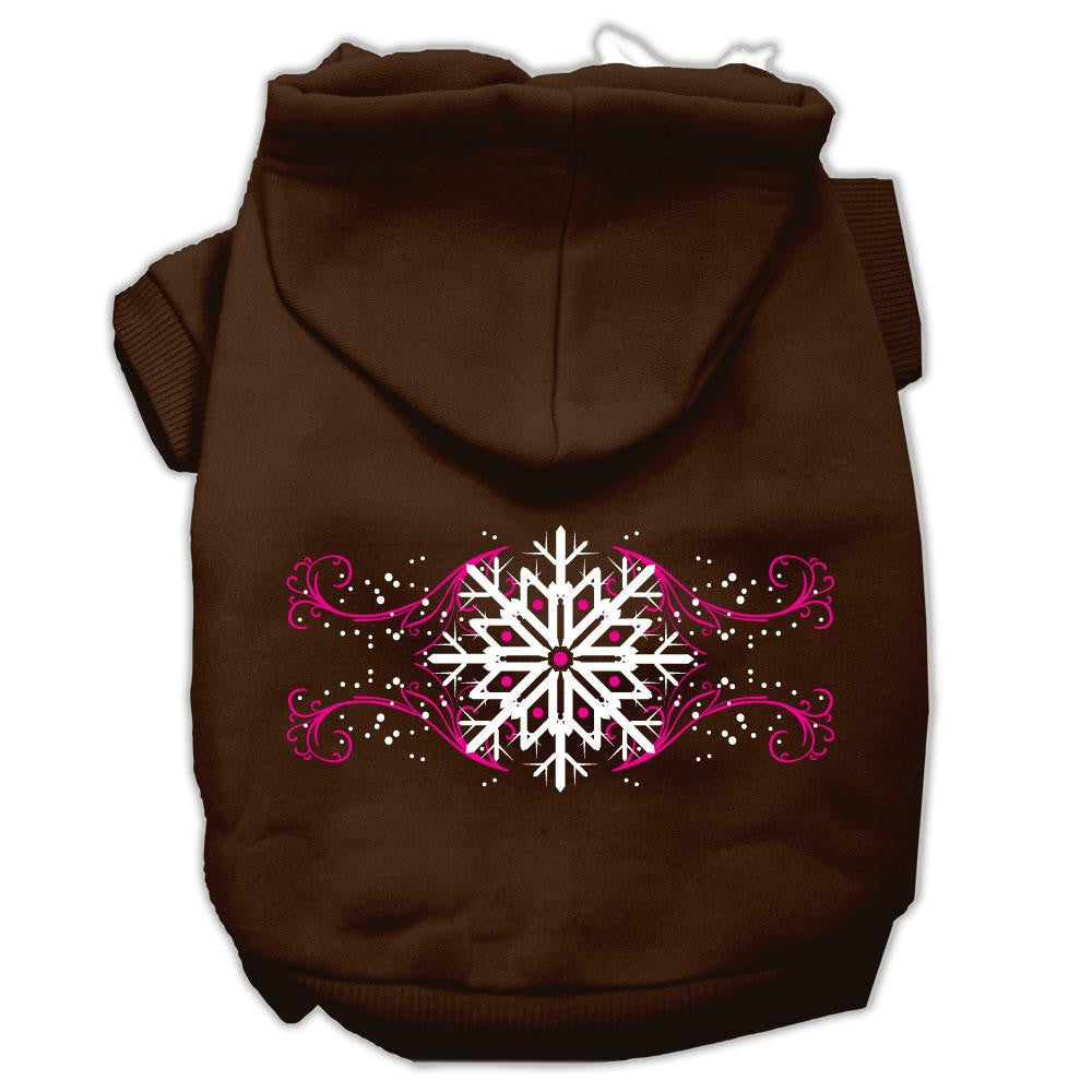 Pink Snowflake Swirls Screenprint Pet Hoodies Brown Size XL (16)