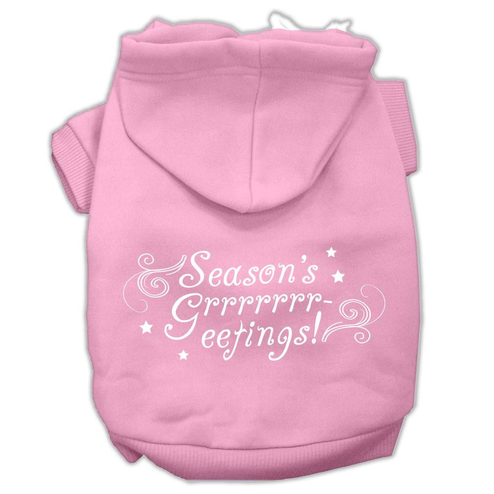 Seasons Greetings Screen Print Pet Hoodies Light Pink Size Xs (8)