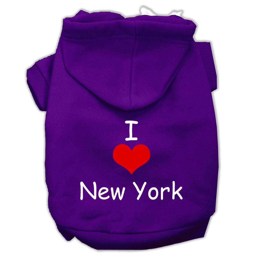 I Love New York Screen Print Pet Hoodies Purple Size Med (12)