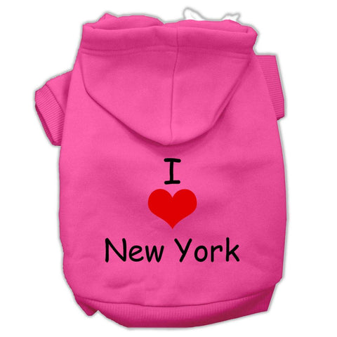 I Love New York Screen Print Pet Hoodies Bright Pink Size Sm (10)