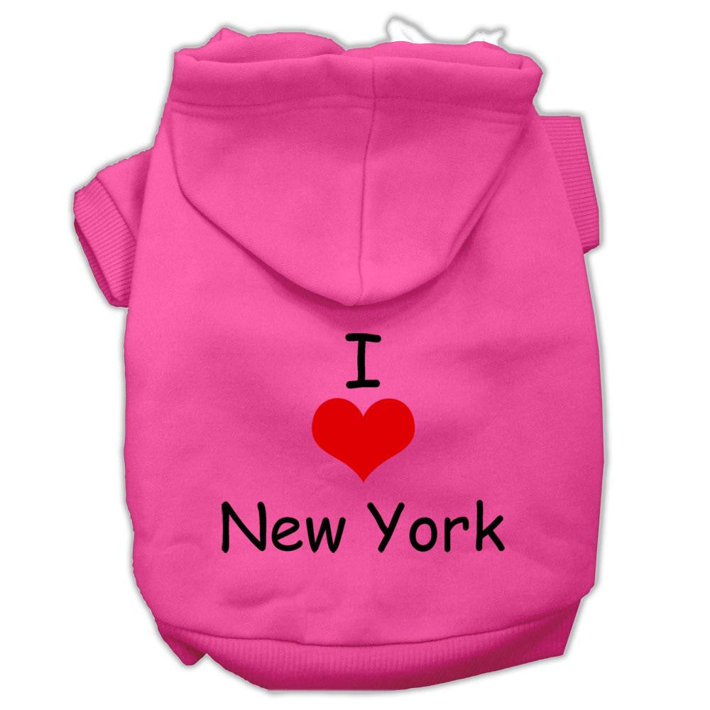 I Love New York Screen Print Pet Hoodies Bright Pink Size XS (8)