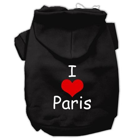 I Love Paris Screen Print Pet Hoodies Black Size Lg (14)