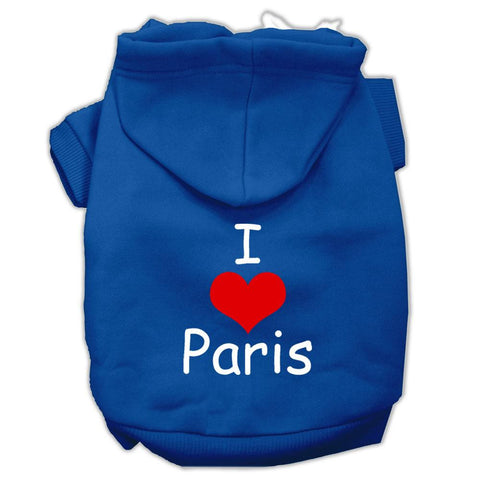 I Love Paris Screen Print Pet Hoodies Blue Size Sm (10)