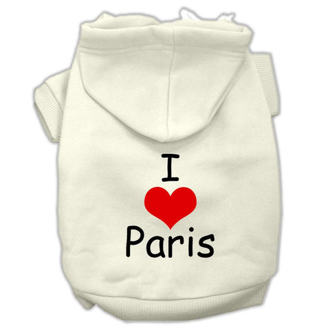 I Love Paris Screen Print Pet Hoodies Cream Size Sm (10)