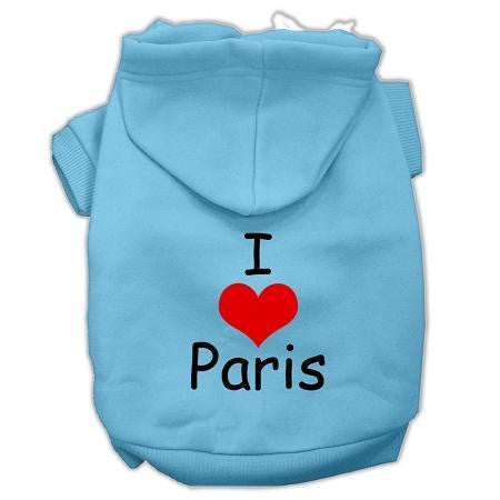 I Love Paris Screen Print Pet Hoodies Baby Blue Size Xs (8)