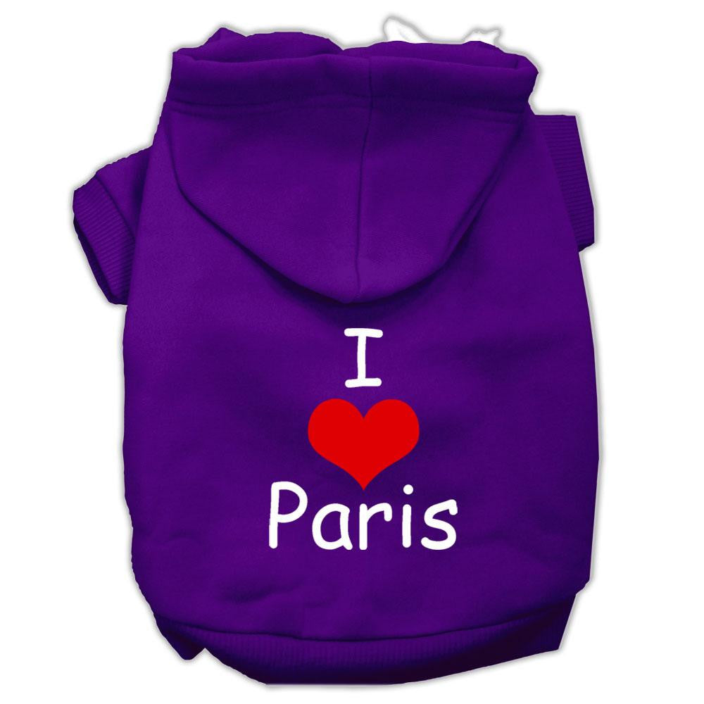 I Love Paris Screen Print Pet Hoodies Purple Size XS (8)