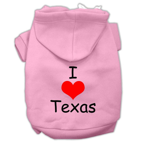 I Love Texas Screen Print Pet Hoodies Light Pink Size Lg (14)