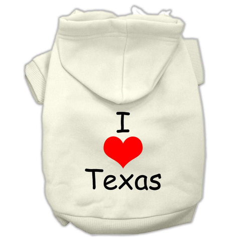 I Love Texas Screen Print Pet Hoodies Cream Size Med (12)