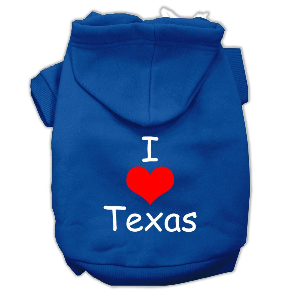 I Love Texas Screen Print Pet Hoodies Blue Size Sm (10)