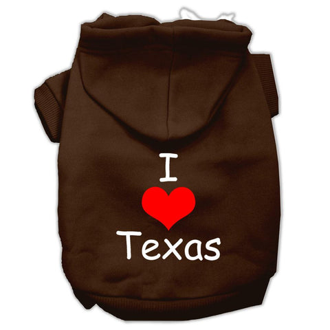 I Love Texas Screen Print Pet Hoodies Brown Size XS (8)