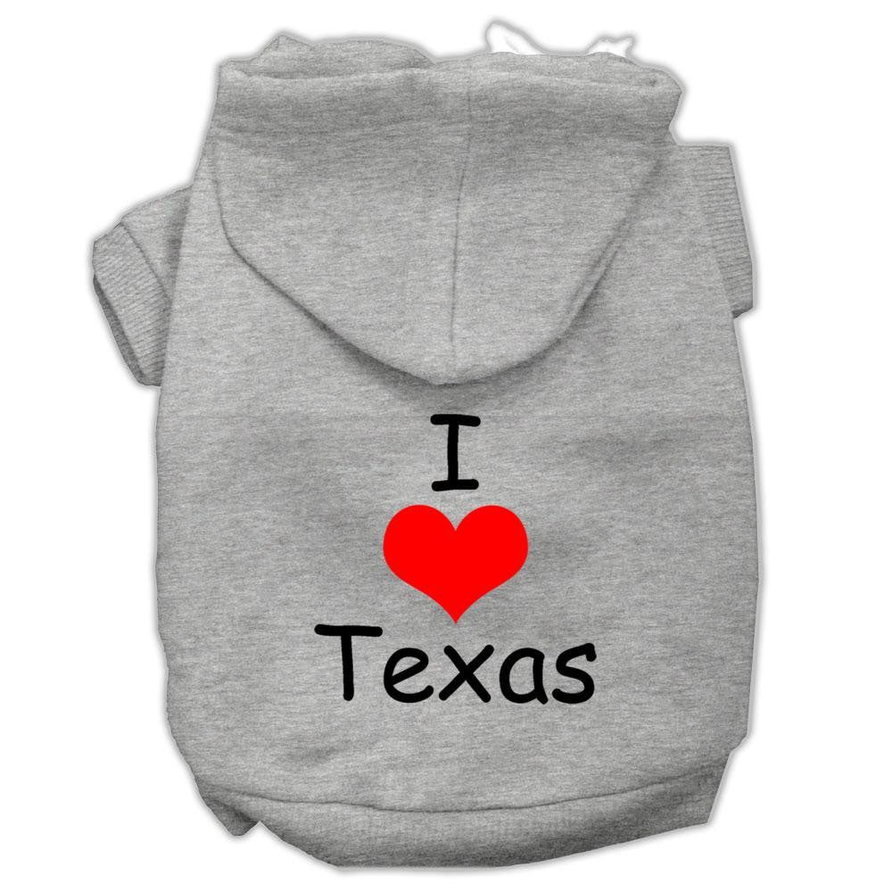 I Love Texas Screen Print Pet Hoodies Grey Size Xs (8)