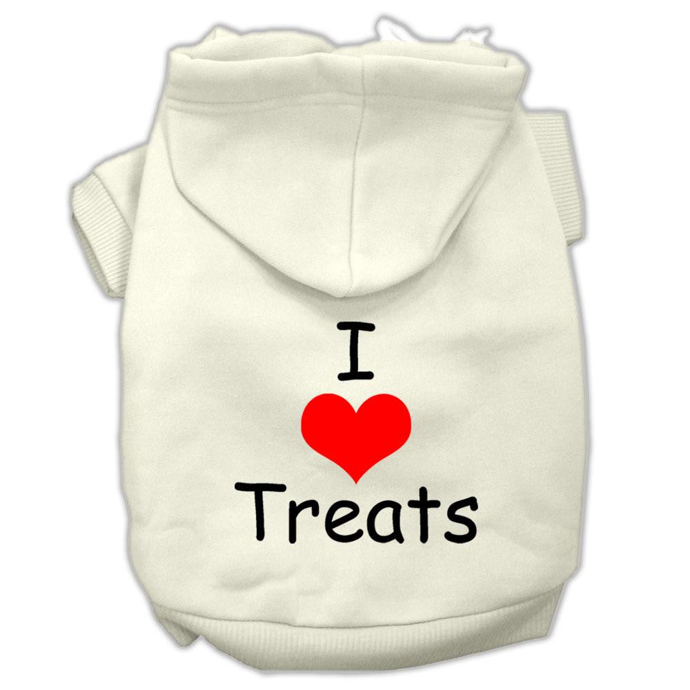 I Love Treats Screen Print Pet Hoodies Cream Size XS (8)