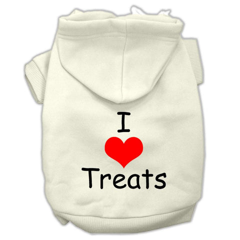 I Love Treats Screen Print Pet Hoodies Cream Size XS (8)