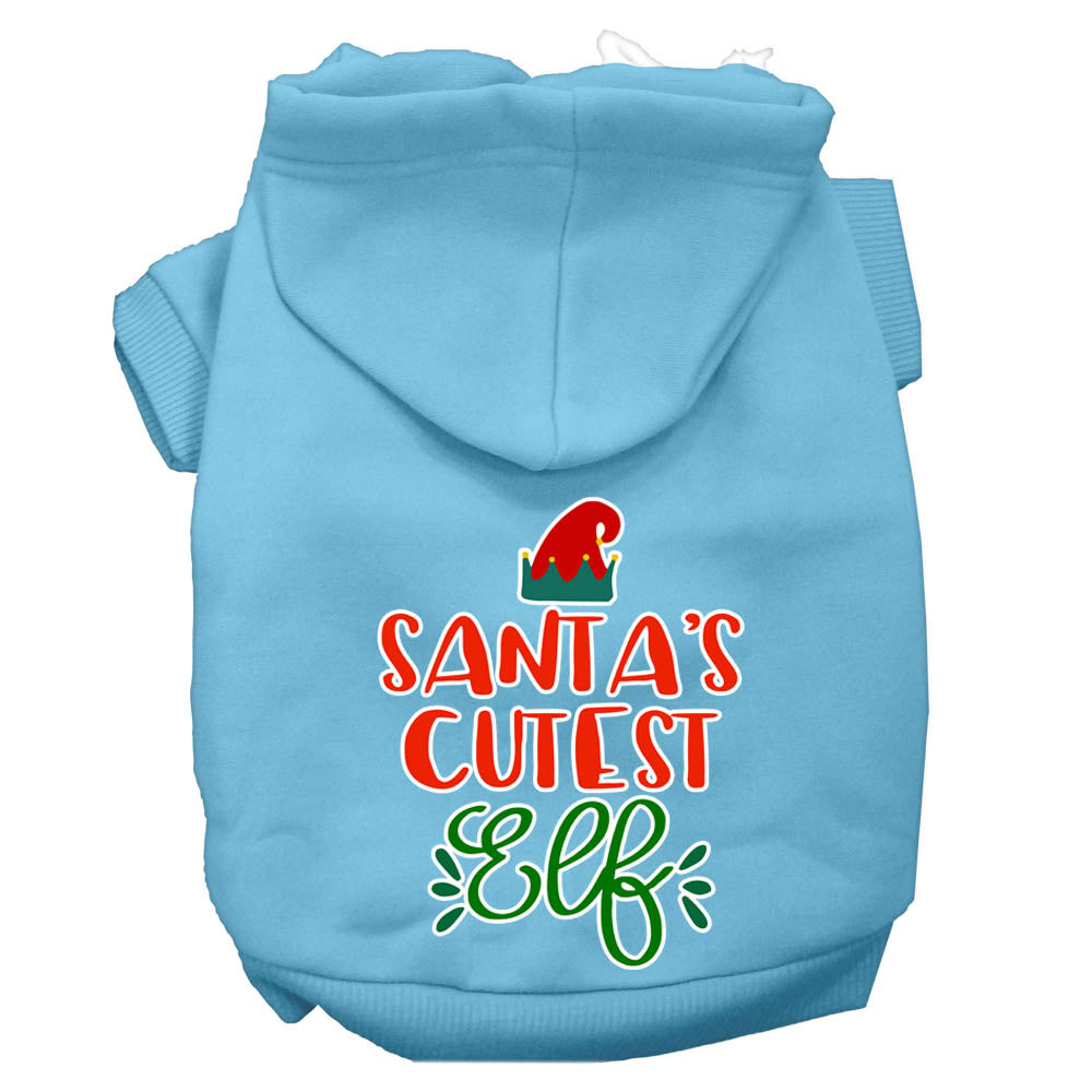 Santa's Cutest Elf Screen Print Dog Hoodie Baby Blue S