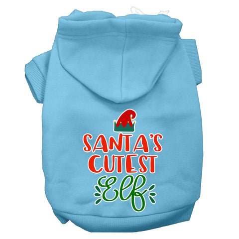 Santa's Cutest Elf Screen Print Dog Hoodie Baby Blue Xs