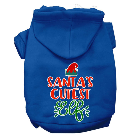 Santa's Cutest Elf Screen Print Dog Hoodie Blue L