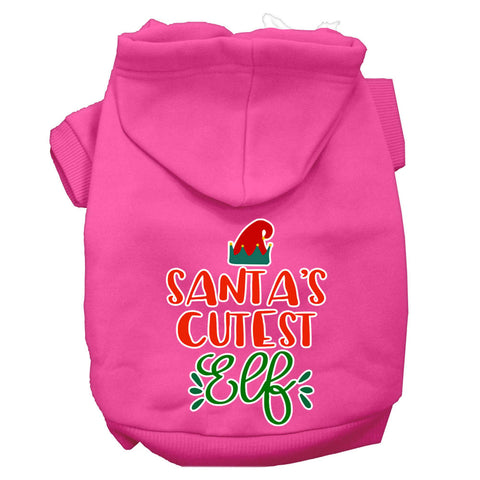 Santa's Cutest Elf Screen Print Dog Hoodie Bright Pink L