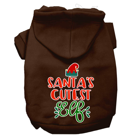 Santa's Cutest Elf Screen Print Dog Hoodie Brown S