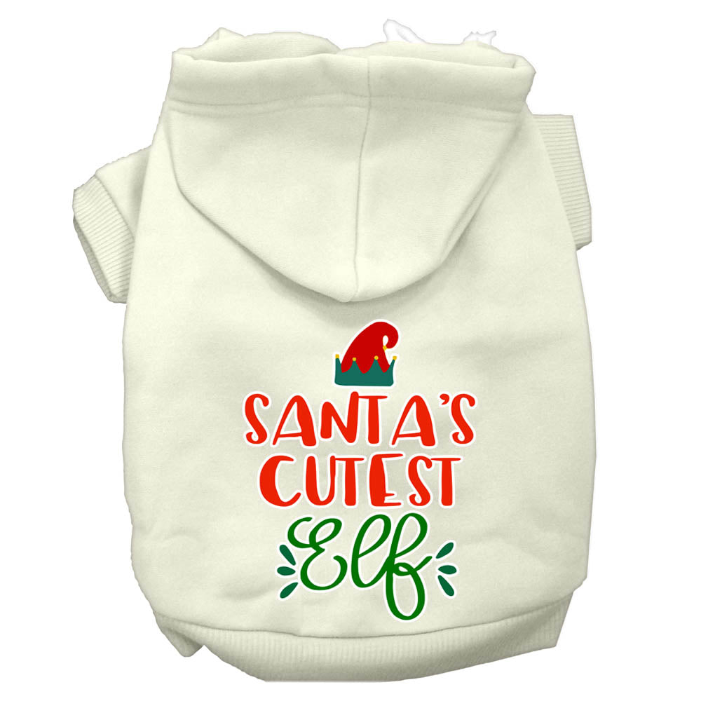 Santa's Cutest Elf Screen Print Dog Hoodie Cream M