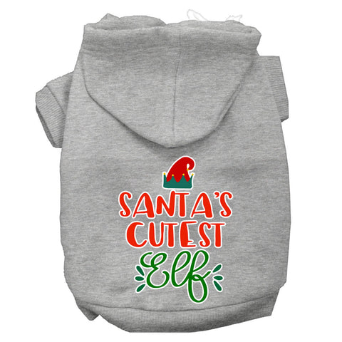 Santa's Cutest Elf Screen Print Dog Hoodie Grey L