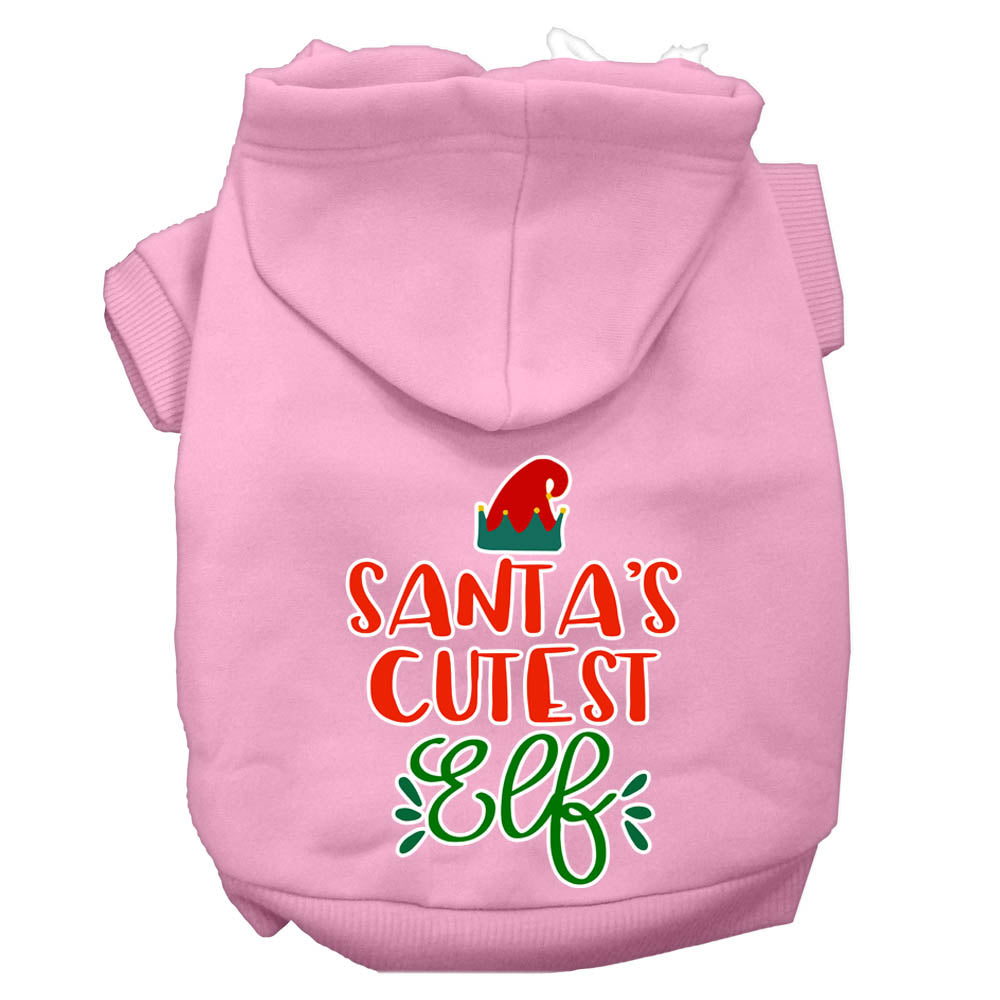 Santa's Cutest Elf Screen Print Dog Hoodie Light Pink Xs