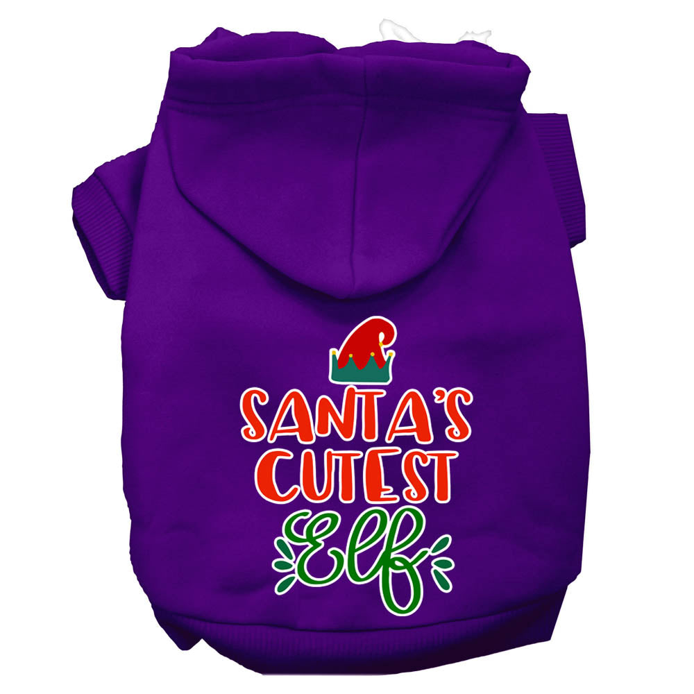 Santa's Cutest Elf Screen Print Dog Hoodie Purple S