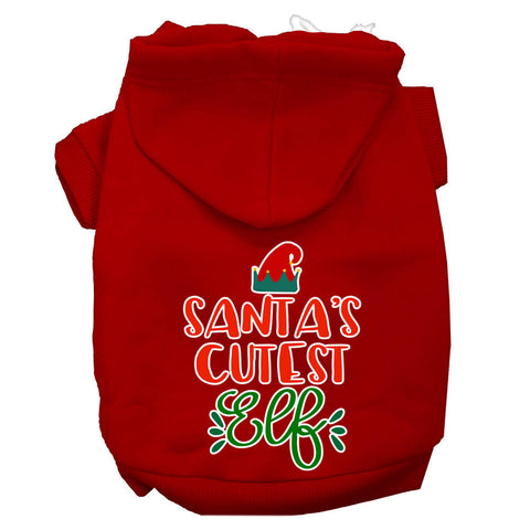 Santa's Cutest Elf Screen Print Dog Hoodie Red Xl