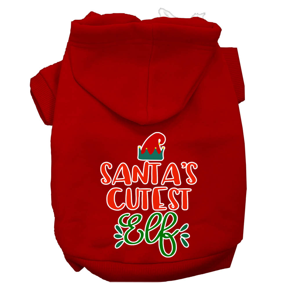 Santa's Cutest Elf Screen Print Dog Hoodie Red Xs