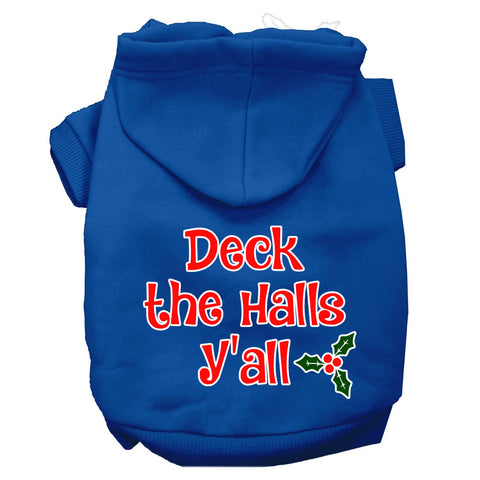 Deck The Halls Y'all Screen Print Dog Hoodie Blue L