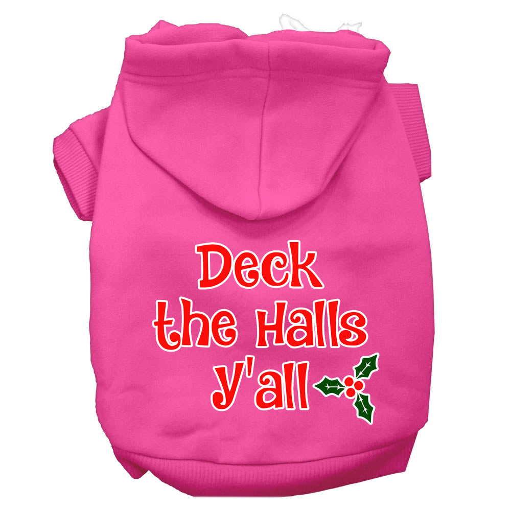 Deck The Halls Y'all Screen Print Dog Hoodie Bright Pink Xs