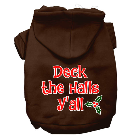 Deck The Halls Y'all Screen Print Dog Hoodie Brown Xl