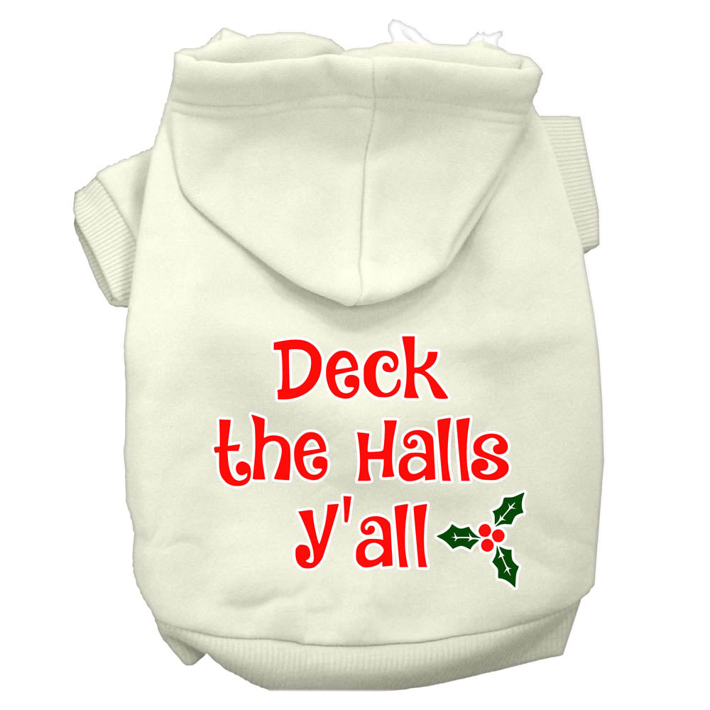 Deck The Halls Y'all Screen Print Dog Hoodie Cream L