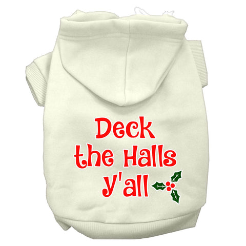 Deck The Halls Y'all Screen Print Dog Hoodie Cream M