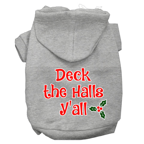 Deck The Halls Y'all Screen Print Dog Hoodie Grey L