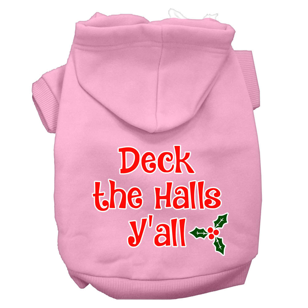 Deck The Halls Y'all Screen Print Dog Hoodie Light Pink Xs