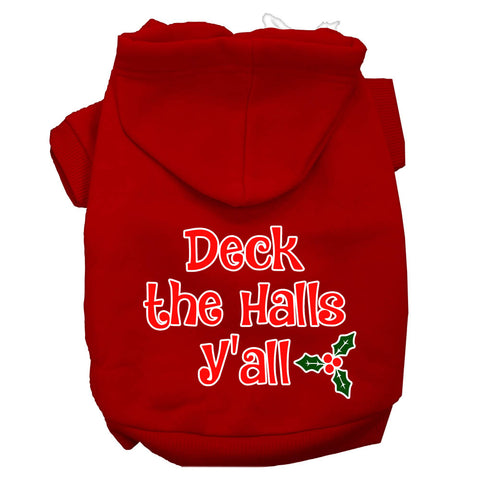 Deck The Halls Y'all Screen Print Dog Hoodie Red L