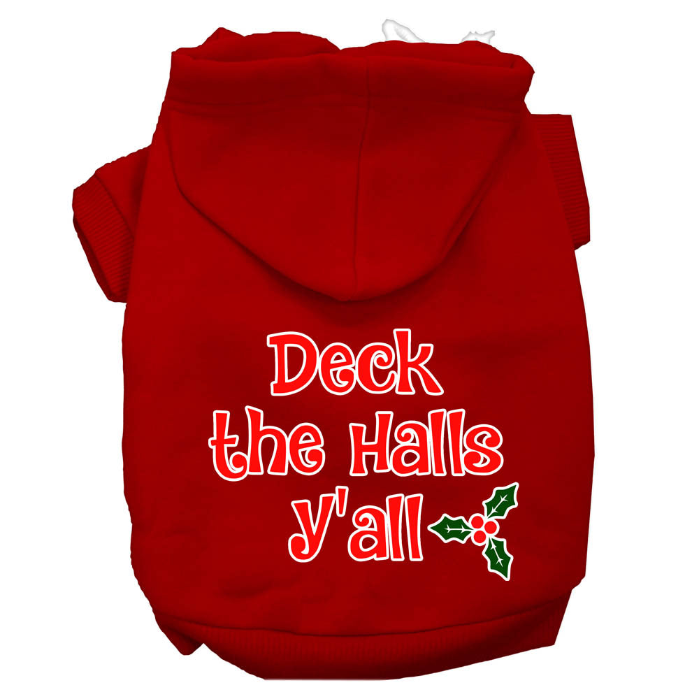 Deck The Halls Y'all Screen Print Dog Hoodie Red Xxl