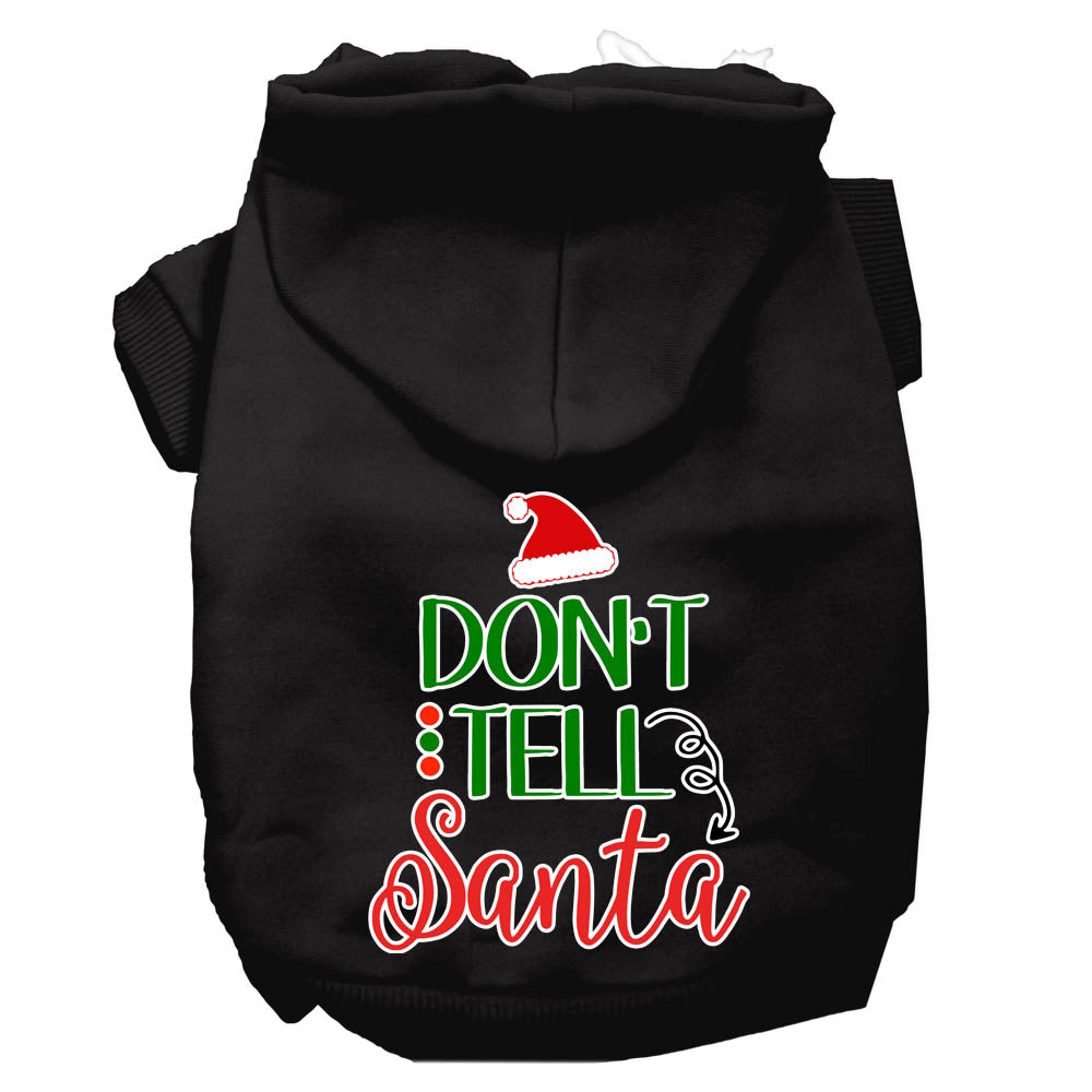 Don't Tell Santa Screen Print Dog Hoodie Black L