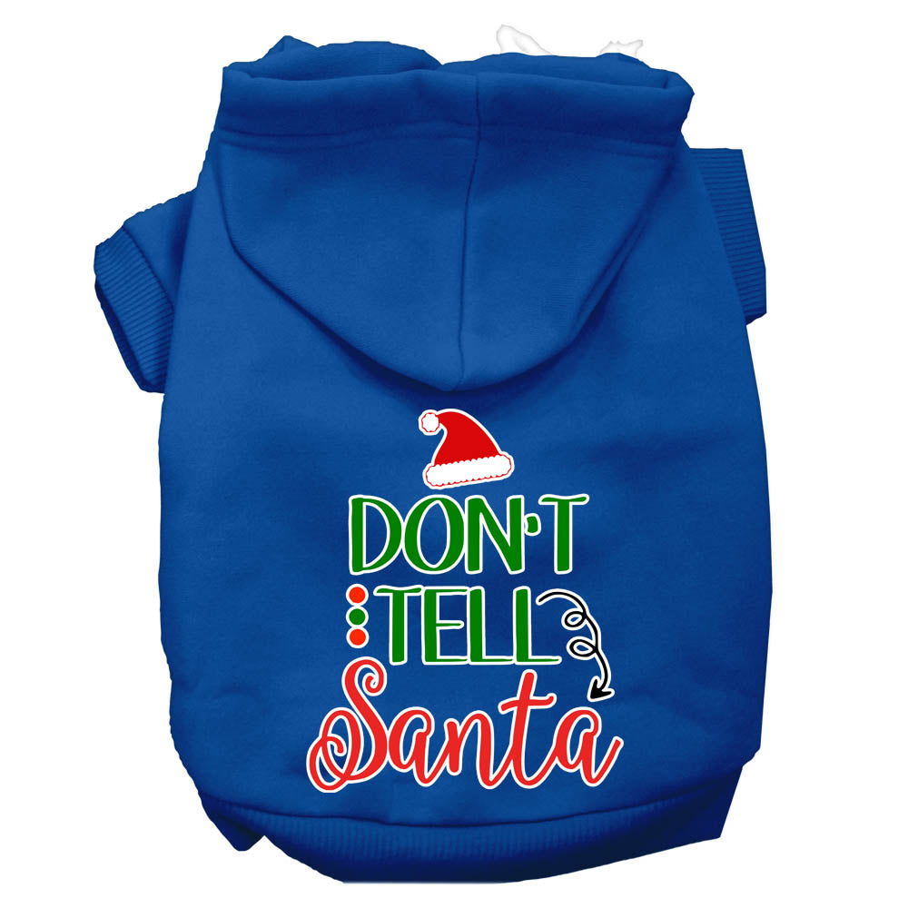 Don't Tell Santa Screen Print Dog Hoodie Blue M