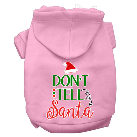 Don't Tell Santa Screen Print Dog Hoodie Light Pink L