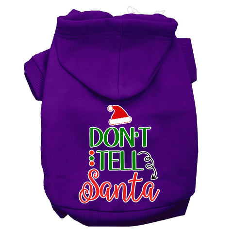 Don't Tell Santa Screen Print Dog Hoodie Purple L