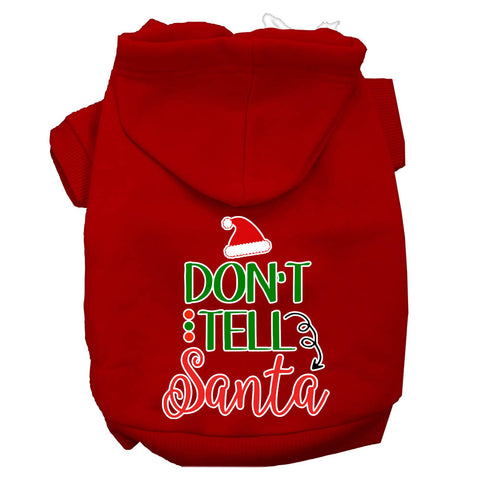 Don't Tell Santa Screen Print Dog Hoodie Red L